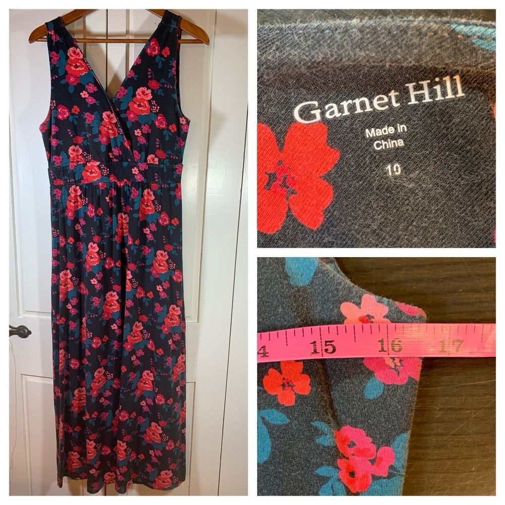 Garnet Hill Maxi Dress Womens 10 Floral Prairie Cottage Garden Sleeveless READ